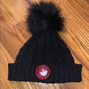Canada Goose girls black pom beanie
